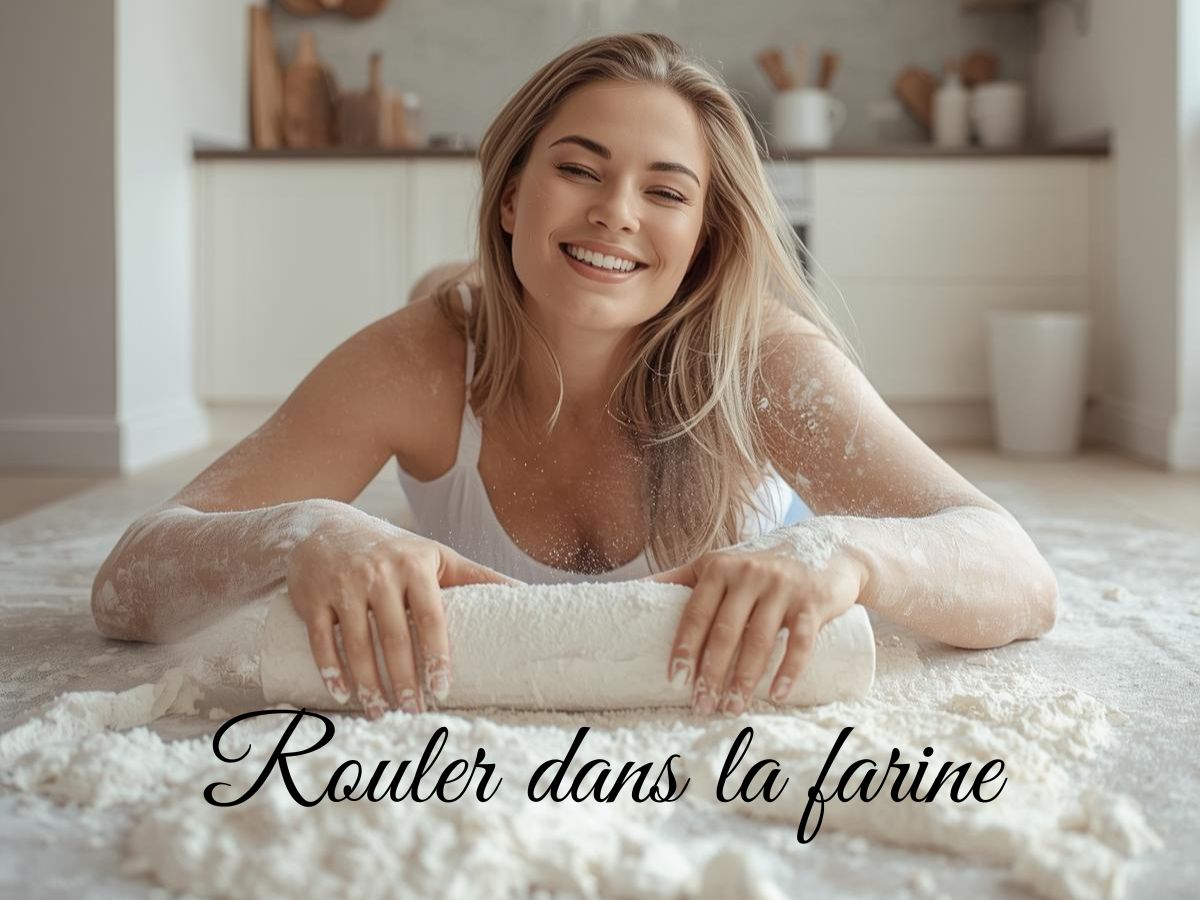 French idiom “rouler dans la farine” illustrated with woman rolled in flour