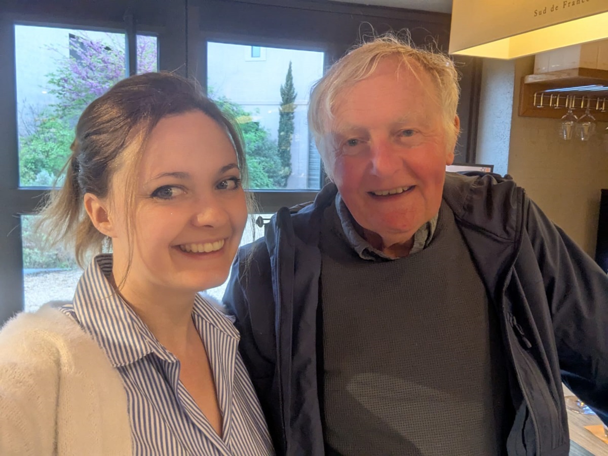 French student in Carcassonne South of France enjoying an outing during with Eliane during his French immersion program