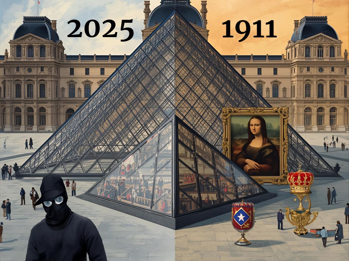 Image of the Louvre having just been robbed of these royal jewels and the Mona Lisa. Perfect for illustrating a blog article on learning the French language through current events