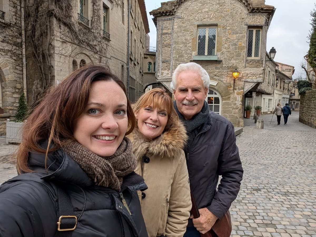 Picture of Immersion student with his teacher Eliane in Carcassonne South of France