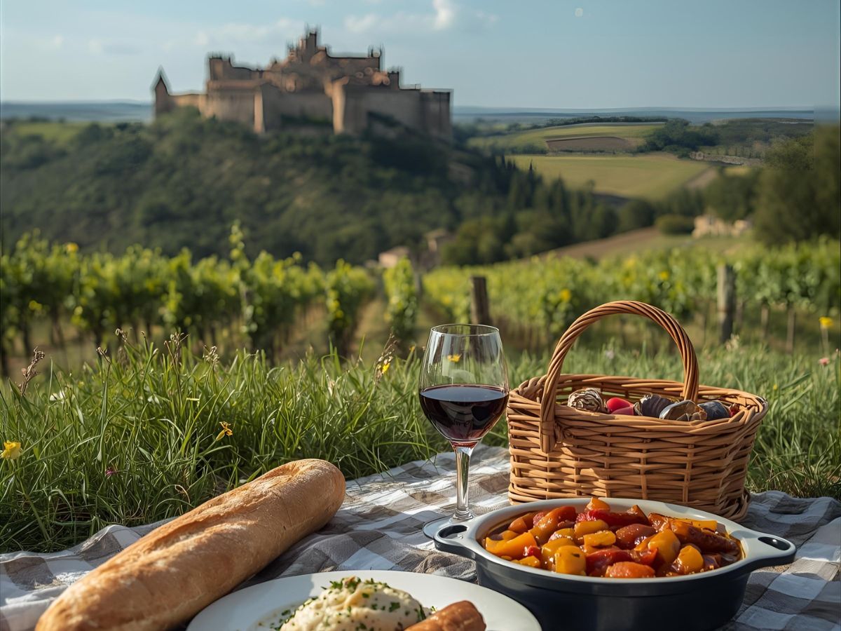 Picnic in a French vineyard near Carcassonne